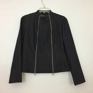 N5) Y2K ASTUCES Womens Blazer Size 2 Denim Double Zip Jacket Office Siren France